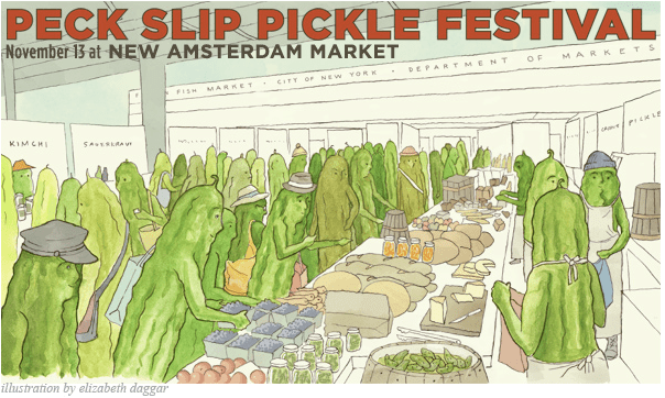 Peck Slip Pickle Festival; Illustration by Elizabeth Daggar