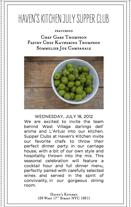 Haven's Kitchen July Supper Club
